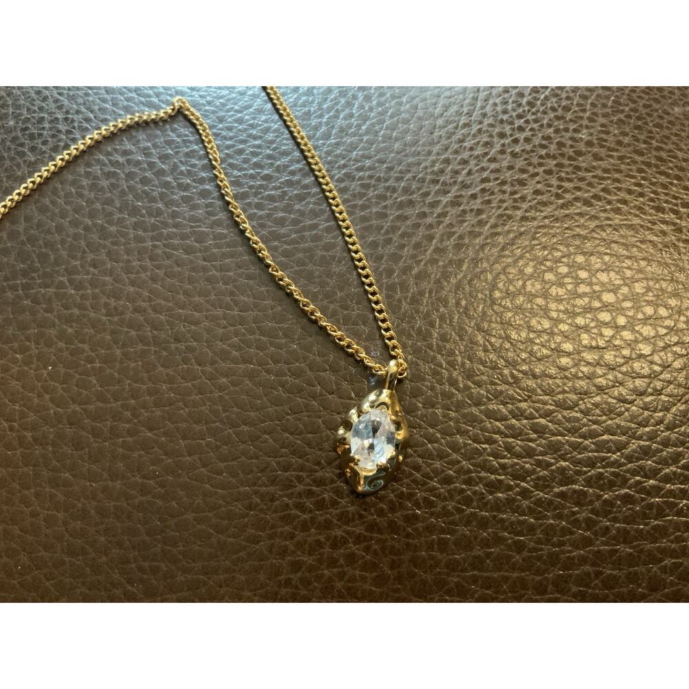 Molten Gold CZ Solitaire Solanales Pendant Necklace Crystal CZ Boho Sculptural - Picture 6 of 9